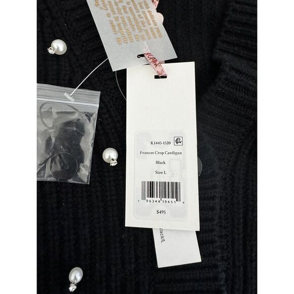 NWT LoveShackFancy Womens Frances Black Knitted Cropped cardigan Size Large $495 - Picture 5 of 11
